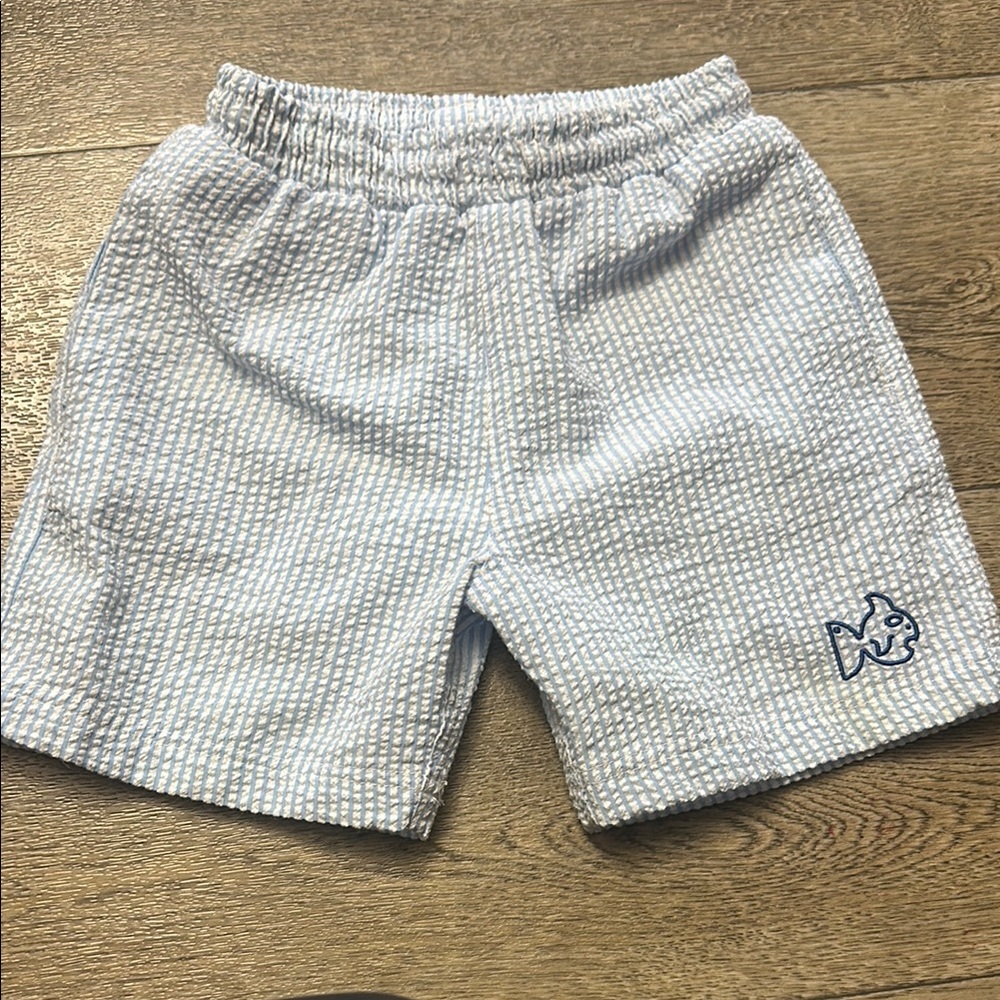 Seersucker Boy Shorts with Fish Embroidery